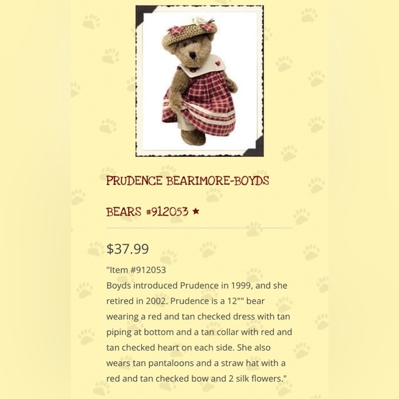 NWT Retired -1999 Boyds Bear Plush Prudence Bearimore #912053 - Picture 2 of 13